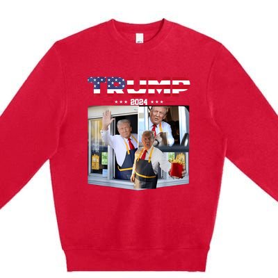 Trump Works The Drive Thru Fast Food Worker French Fries Premium Crewneck Sweatshirt