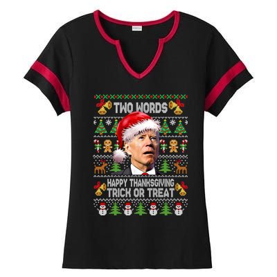 Two Words Trick Or Treat Joe Biden Christmas Sweaters Gift Ladies Halftime Notch Neck Tee