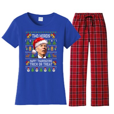 Two Words Trick Or Treat Joe Biden Christmas Sweaters Gift Women's Flannel Pajama Set