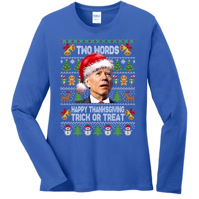 Two Words Trick Or Treat Joe Biden Christmas Sweaters Gift Ladies Long Sleeve Shirt