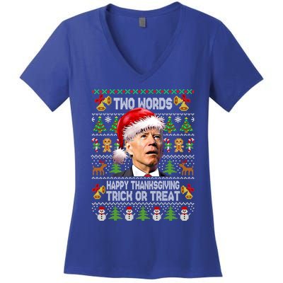 Two Words Trick Or Treat Joe Biden Christmas Sweaters Gift Women's V-Neck T-Shirt