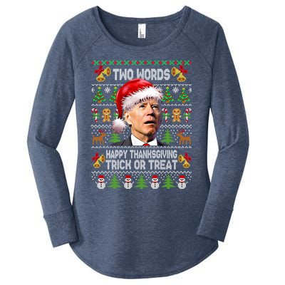 Two Words Trick Or Treat Joe Biden Christmas Sweaters Gift Women's Perfect Tri Tunic Long Sleeve Shirt