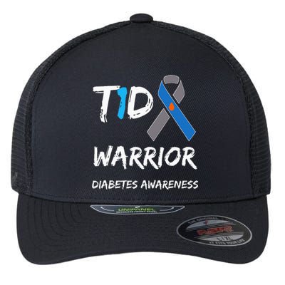 T1d Warrior Type 1 Diabetes Awareness Blue Ribbon Flexfit Unipanel Trucker Cap