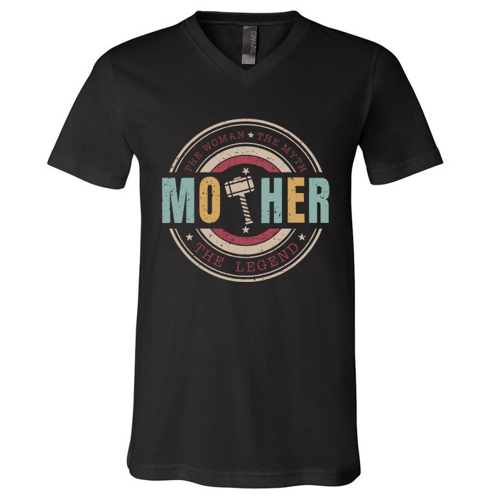 The Woman The Myth The Legend Mother Mother's Day Mathor V-Neck T-Shirt