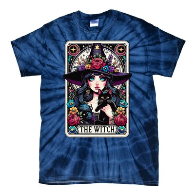 The Witch Tarot Card Halloween Gothic Witchy Vibes Black Cat Tie-Dye T-Shirt