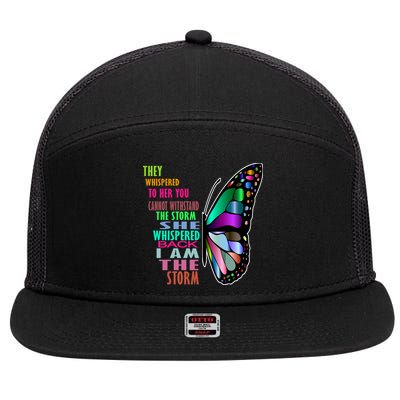 They Whispered To Her You Cannot Withstand The Storm 7 Panel Mesh Trucker Snapback Hat