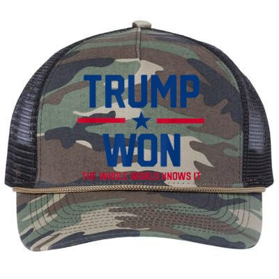 Trump Won The Whole World Knows It Retro Rope Trucker Hat Cap