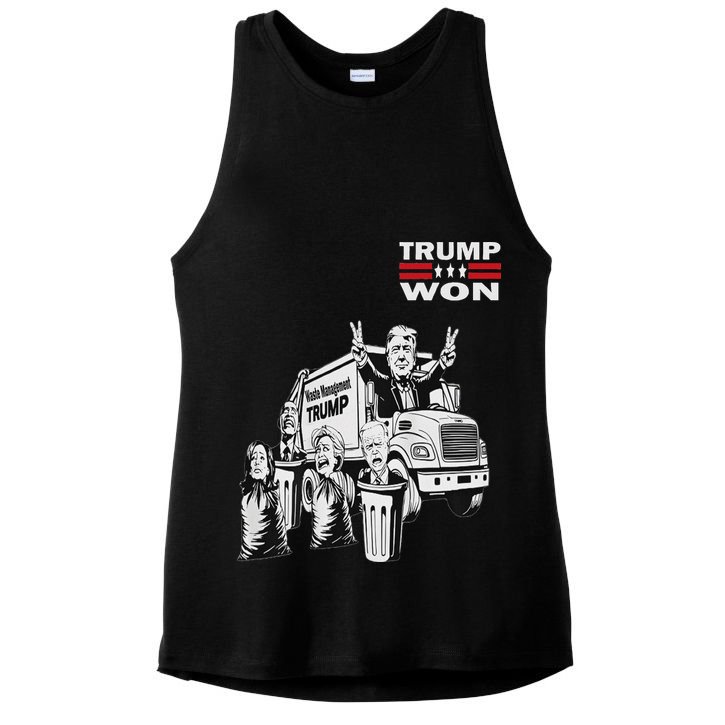 Trump Won Trump Waste Management Funny Trump Garbage Truck Ladies PosiCharge Tri-Blend Wicking Tank