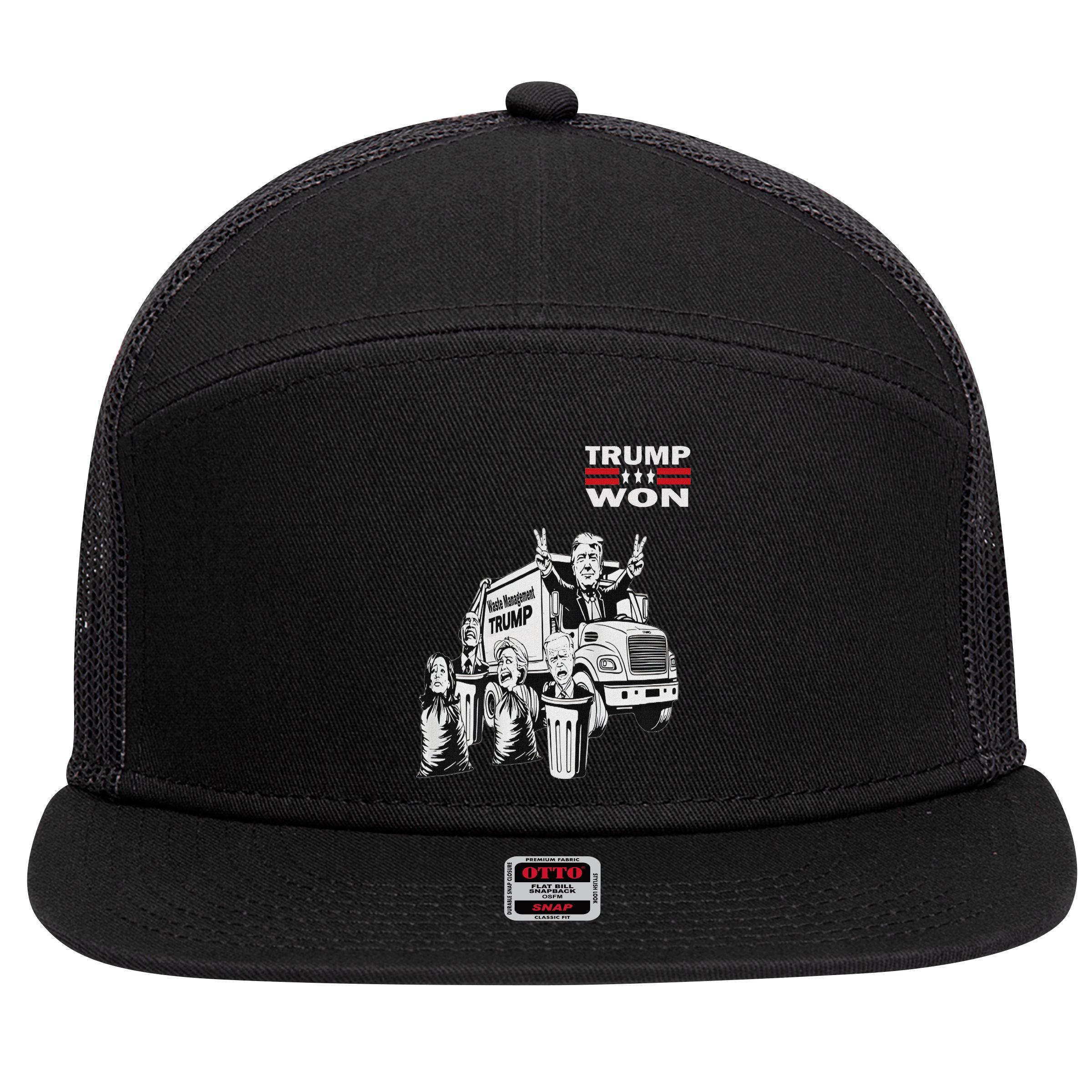 Trump Won Trump Waste Management Funny Trump Garbage Truck 7 Panel Mesh Trucker Snapback Hat