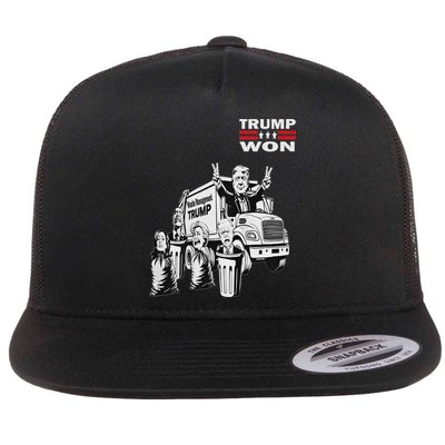 Trump Won Trump Waste Management Funny Trump Garbage Truck Flat Bill Trucker Hat