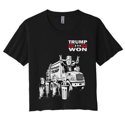 Trump Won Trump Waste Management Funny Trump Garbage Truck Women's Crop Top Tee
