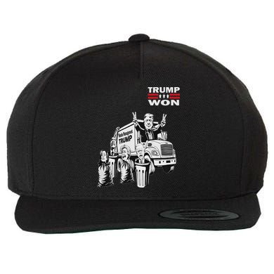 Trump Won Trump Waste Management Funny Trump Garbage Truck Wool Snapback Cap