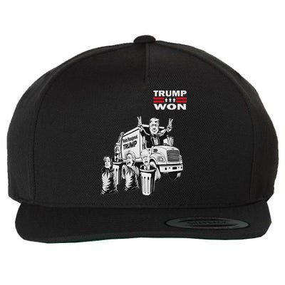 Trump Won Trump Waste Management Funny Trump Garbage Truck Wool Snapback Cap