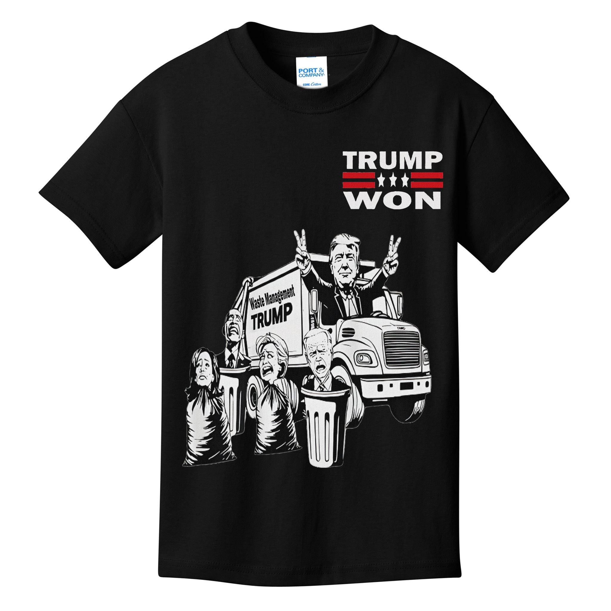 Trump Won Trump Waste Management Funny Trump Garbage Truck Kids T-Shirt