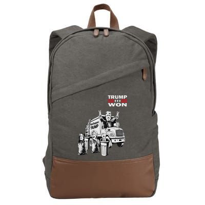 Trump Won Trump Waste Management Funny Trump Garbage Truck Cotton Canvas Backpack