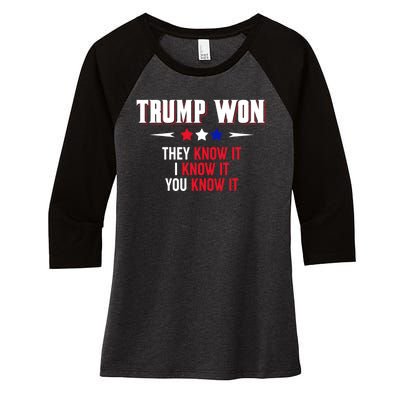 Trump Won They Know It I Know It You Know It Women's Tri-Blend 3/4-Sleeve Raglan Shirt