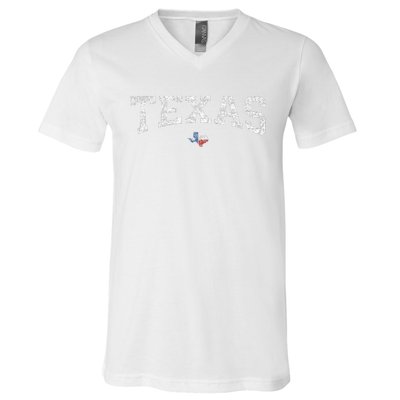 Texas Wo Texas State Map Flag Distressed V-Neck T-Shirt