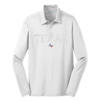 Texas Wo Texas State Map Flag Distressed Silk Touch Performance Long Sleeve Polo