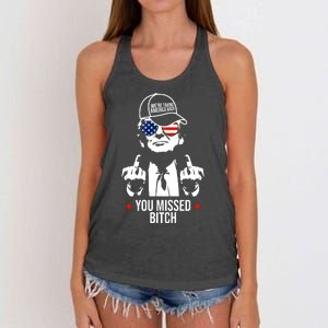 Trump Were Taking America Back You Missed Bitch Funny Women's Knotted Racerback Tank