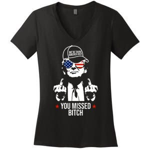 Trump Were Taking America Back You Missed Bitch Funny Women's V-Neck T-Shirt