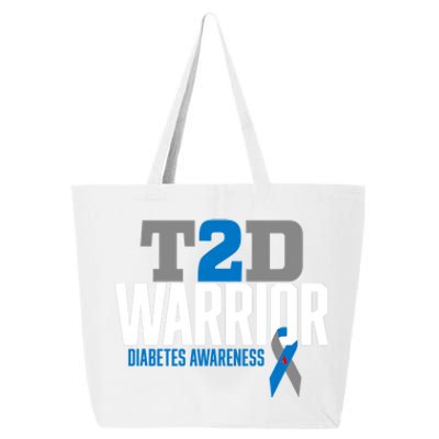 T2D Warrior Type 2 Diabetes Awareness Diabetic 25L Jumbo Tote