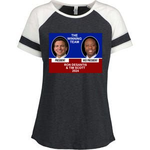 The Winning Team Ron Desantis And Tim Scott 2024 Enza Ladies Jersey Colorblock Tee