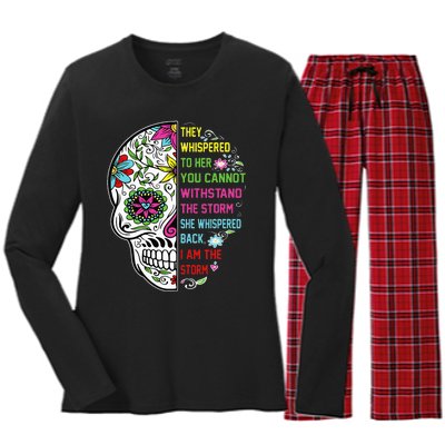 They whispered to her you cannot withstand the storm Skull Women's Long Sleeve Flannel Pajama Set 