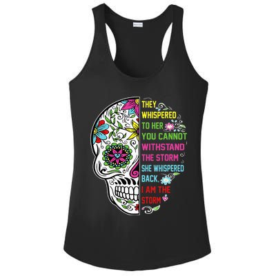 They whispered to her you cannot withstand the storm Skull Ladies PosiCharge Competitor Racerback Tank