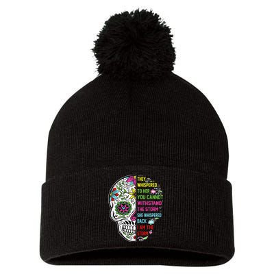 They whispered to her you cannot withstand the storm Skull Pom Pom 12in Knit Beanie