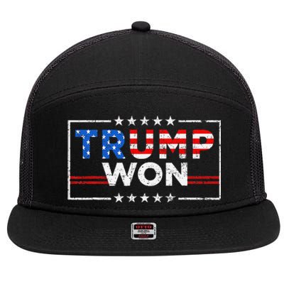 Trump Won The Election Winner 2024 Trump 2.0 Trump Is Back 7 Panel Mesh Trucker Snapback Hat