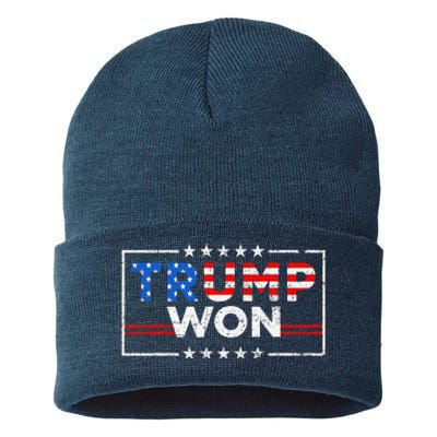 Trump Won The Election Winner 2024 Trump 2.0 Trump Is Back Sustainable Knit Beanie