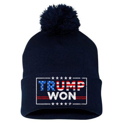 Trump Won The Election Winner 2024 Trump 2.0 Trump Is Back Pom Pom 12in Knit Beanie