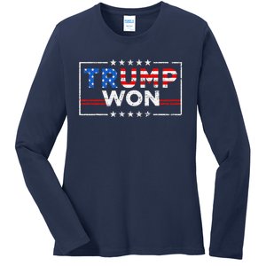 Trump Won The Election Winner 2024 Trump 2.0 Trump Is Back Ladies Long Sleeve Shirt