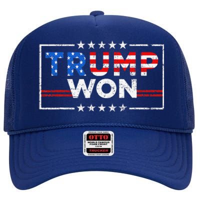 Trump Won The Election Winner 2024 Trump 2.0 Trump Is Back High Crown Mesh Back Trucker Hat