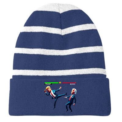 Trump Wins Trump Vs Biden Elections Funny Debate 2024 Striped Beanie with Solid Band