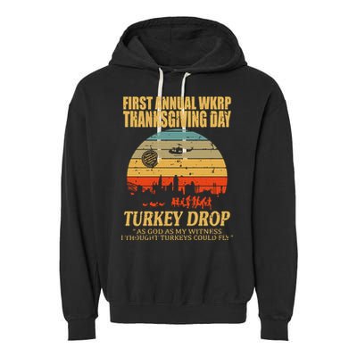 Thanksgiving Wkrp Turkey Drop Garment-Dyed Fleece Hoodie
