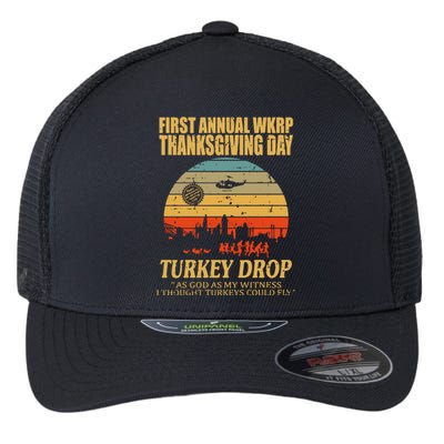 Thanksgiving Wkrp Turkey Drop Flexfit Unipanel Trucker Cap