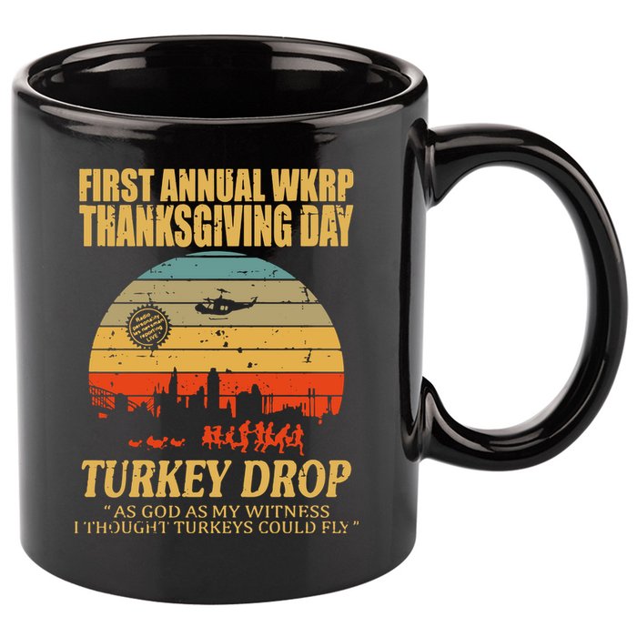 Thanksgiving Wkrp Turkey Drop 11oz C Handle Ceramic Mug