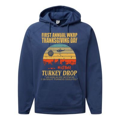 Thanksgiving Wkrp Turkey Drop Performance Fleece Hoodie