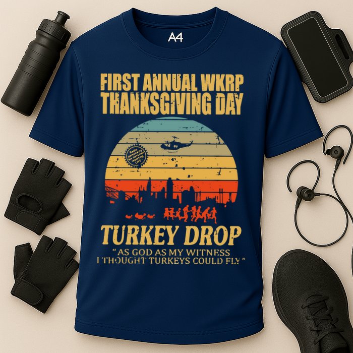 Thanksgiving Wkrp Turkey Drop Cooling Performance Crew T-Shirt