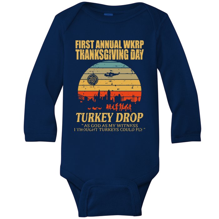 Thanksgiving Wkrp Turkey Drop Baby Long Sleeve Bodysuit