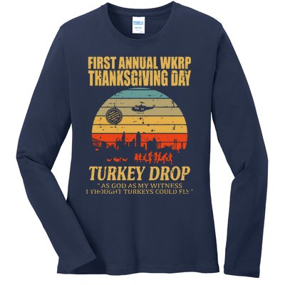 Thanksgiving Wkrp Turkey Drop Ladies Long Sleeve Shirt