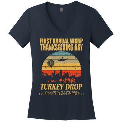 Thanksgiving Wkrp Turkey Drop Women's V-Neck T-Shirt