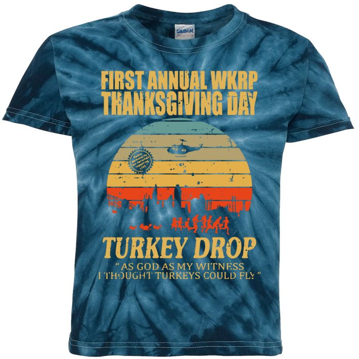 Thanksgiving Wkrp Turkey Drop Kids Tie-Dye T-Shirt