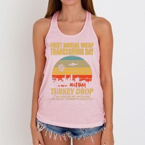 Thanksgiving Wkrp Turkey Drop Women's Knotted Racerback Tank