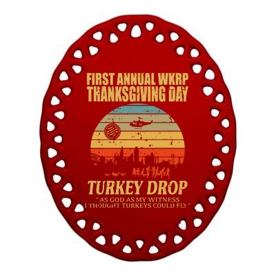 Thanksgiving Wkrp Turkey Drop Ceramic Oval Ornament