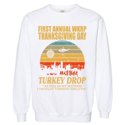 Thanksgiving Wkrp Turkey Drop Garment-Dyed Sweatshirt