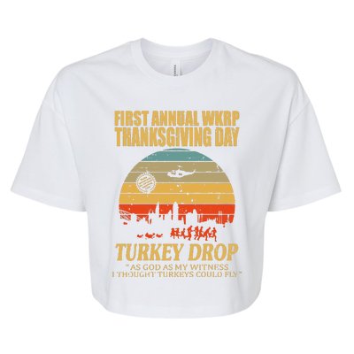 Thanksgiving Wkrp Turkey Drop Bella+Canvas Jersey Crop Tee