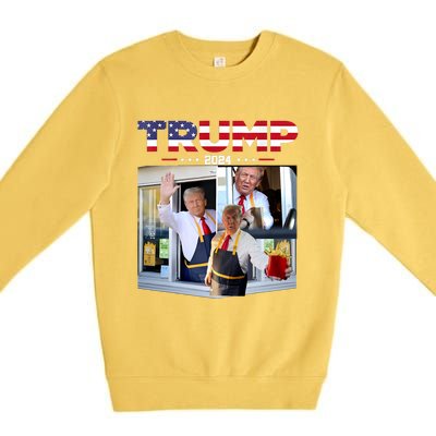 Trump Works The Drivethru Fast Food Worker French Fries Premium Crewneck Sweatshirt