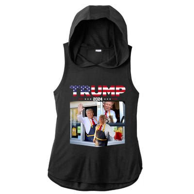 Trump Works The Drivethru Fast Food Worker French Fries Ladies PosiCharge Tri-Blend Wicking Draft Hoodie Tank